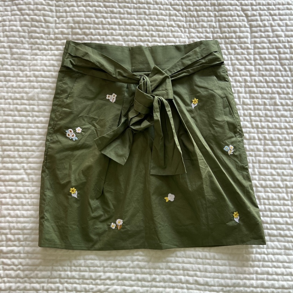 Green J Crew Embroidered Skirt